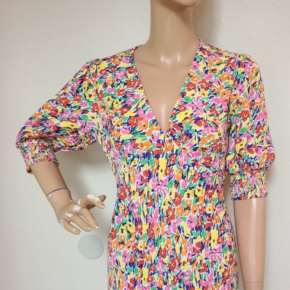 RIXO TARGET FLORAL PRINT PUFF SLEEVE SMOCKED CUFF MIDI DRESS sz 4 - Picture 3 of 8